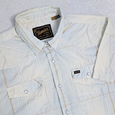 Howler Bros H Bar B Tech Snap Shirt Large Blue Plaid Short Sleeve Western Pocket