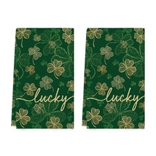 Dark Green Lucky Clover Shamrock St.Patrick's Day Kitchen Dish Towels, 18x26 Inc