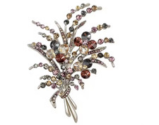Purple Rhinestone Flower Bouquet Brooch Crystal Floral Pin Gold Tone Jewelry Gif
