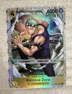 #ad Roronoa Zoro Foil One Piece Card OP15 113 SR Super Rare $5.50