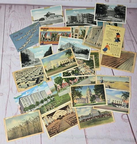 Vintage Lot von 26 Postkarten aus den 1940er Jahren Kansas Farms USO - Beschreibung lesen