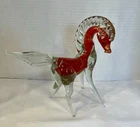 Vtg Murano Style Art Glass  Prancing Horse Figure Red Sommerso Technique ( Read)