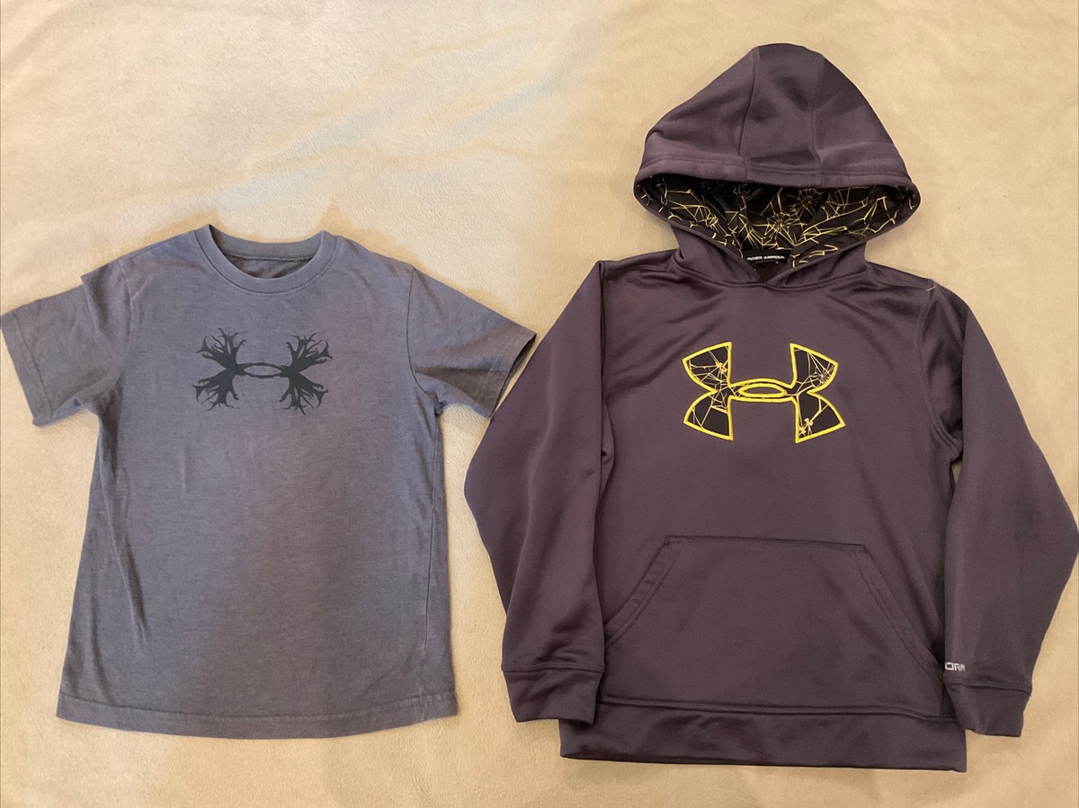 Under Armour lot 6 XS boys tee hoodie grey spider web logo