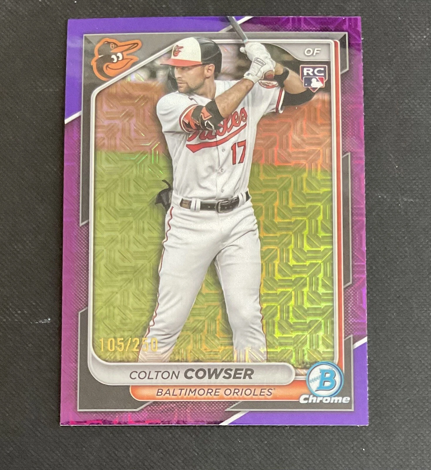 Colton Cowser MOJO REFRACTOR 2024 Bowman Chrome RC #33 Orioles Purple /250
