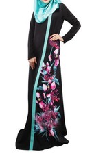 Muslim Women Floral Long Sleeve Abaya Dubai Style Kaftan Islamic Prayer Dress