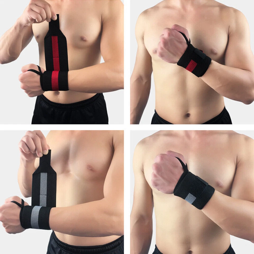 Men Striped Fitness Elastic Wristband Bandage Bracers Gym Running Sports Support - Image 4 of 4