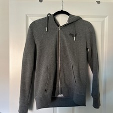 SUPERDRY Womens Graphic Zip Hoodie Sweater UK 14 Medium Grey Flecked WG01