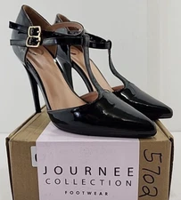 Journee Collection Womens Tru Dress Shoes Size 7 M Black Faux Patent Leather NEW