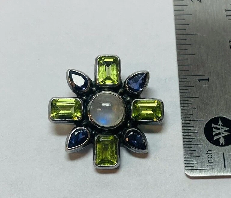 PTI纯银925尼泊尔月光石橄榄石紫水晶花卉别针 — 第 3/4 张图片