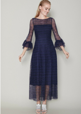 TALBOT RUNHOF ROTTERDAM LACE BELL SLEEVE FLARED MIDI NAVY DRESS sz 8 /38 |  eBay