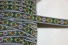 5 yards black white mint lime green brick red jacquard trim 1/2" wide