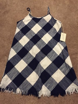 NWT Universal Thread  Blue White Check Plaid Lined Mini Slip Dress Medium Frayed