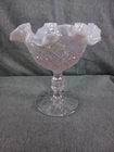 Vintage Fenton Pink Opalescent Cut and Block 6" Compote