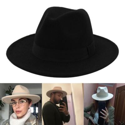 Herren Elegant Kirche Fedora Hut Atmungsaktiv Band Band Gürtel Breite Krempe Gefilzt