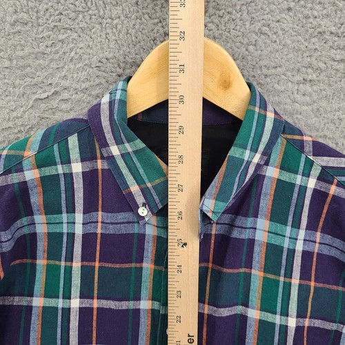 Rag And Bone Shirt Mens Medium Blue Plaid Fit 2 Slim Fit Linen Blend - Picture 4 of 7