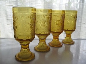 Brockway-Glass-4-Amber-American-Concord-Sandwich-10-ounce-Water-Goblets