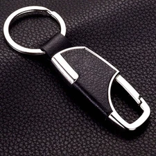 Silver Metal Leather Car Keychain Keyfob Key Chain Ring Keyring Accessories