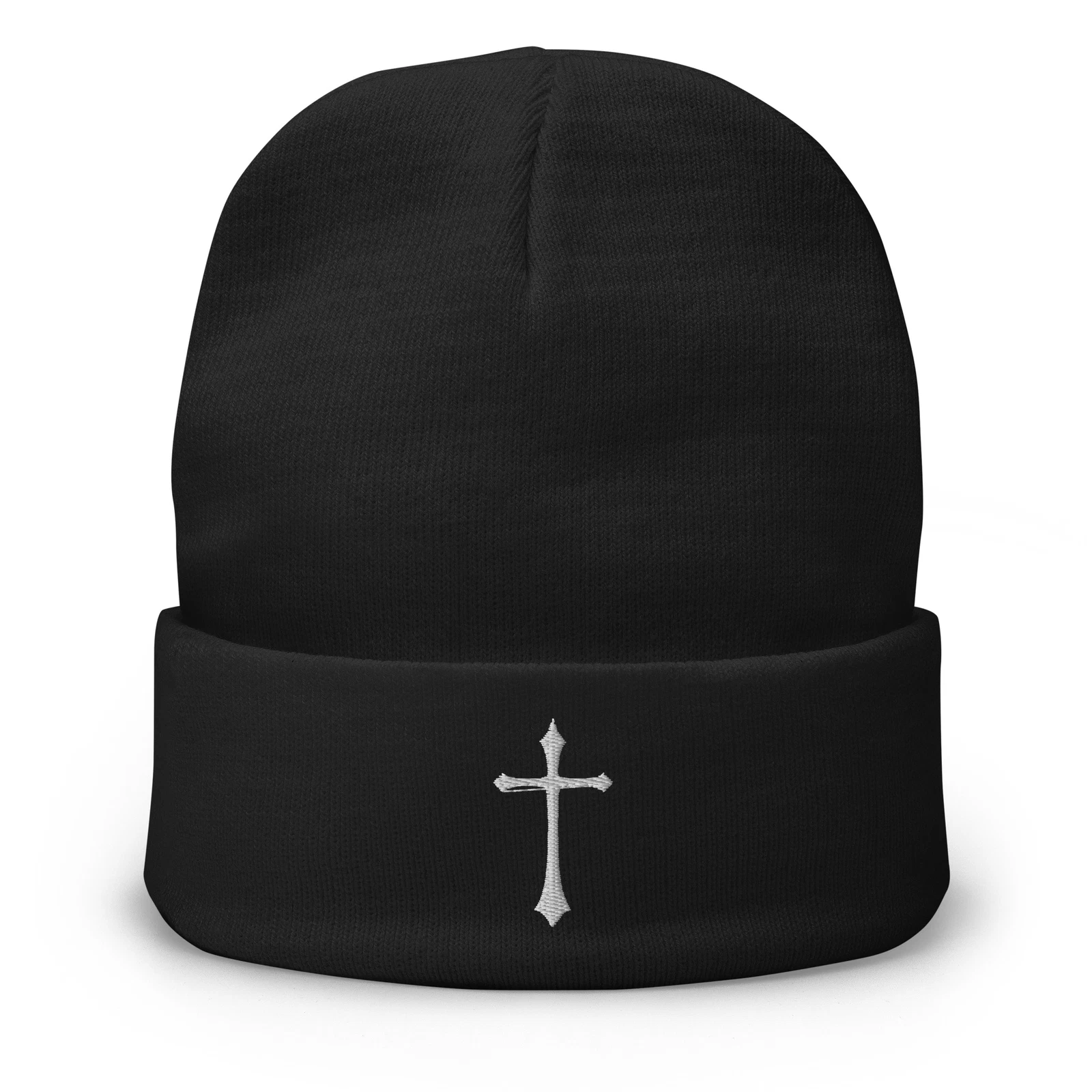 White Gothic Ancient Medeival Cross Embroidered Cuff Beanie Holy Deathrock
Opens in a new window or