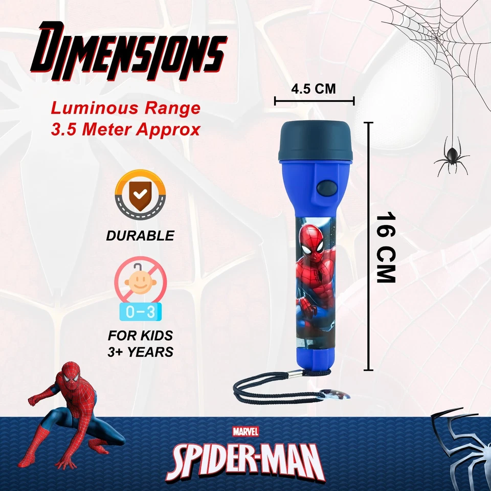Spider-Man LED Flashlight Torch, Kids 16cm Superhero Camping Light, Night Light - Image 2 of 4