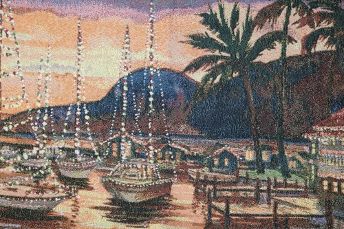 Vintage Tapestry Tropical Palms Sailboat 34" x 25" Wall Hanging Tapestry NEW - Bild 4 von 10