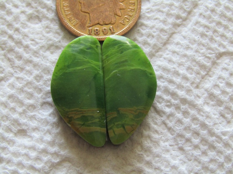2 Green Alunite Cabs 17 carat rare freeform matching set cabochons 