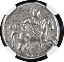 CALABRIA, Taras  NGC Ch VF 280-240 BC. AR Didrachm Di- and Apollonios STUNNING 3