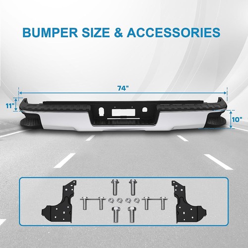 Chrome Rear Bumper For 2014-2018 Chevy Silverado GMC Sierra 1500 w/ Corner Steps - Picture 4 of 8