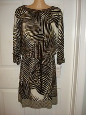 London Times Wear to Work Elbow Sleeves Palm Print Blouson Dress Size 2
