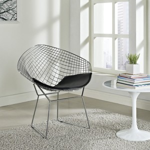 Mid-Century-Design-Bertoia-Diamond-Chair-w-Black-Pad-Modern-Home-Decor