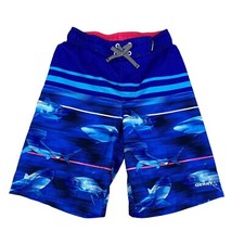 Gerry Boys Swim Trunks Board Shorts Size Medium 10-12 Blue Sharks Lined