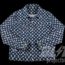 LOUIS VUITTON X KIM JONES DENIM MONOGRAM JACKET BLUE Sz 50 L LARGE