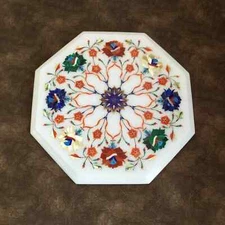 12" Marble Inlay Table Top | White Stone Luxury Home Decor | Indoor Outdoor Use