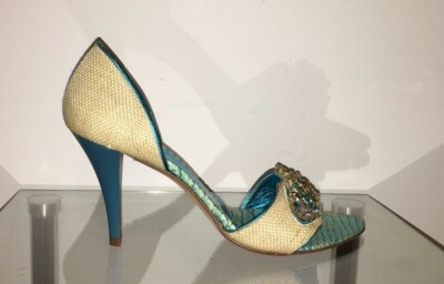 ROCCOBAROCCO new women's sandals strappy rhinestones blue turquoise size: 38 