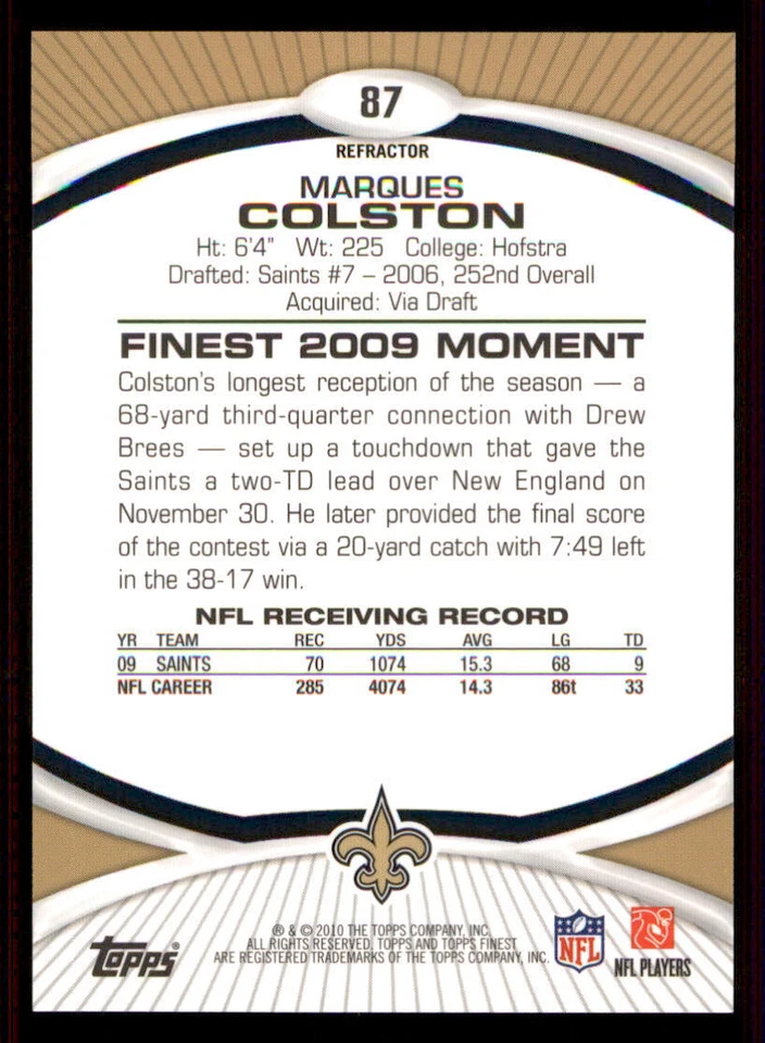 2010 Finest Xfractors #87 Marques Colston /399 - Image 2 of 2
