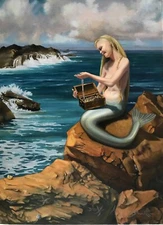Original Oil Painting 18" x 24", Mermaid by the Sea, Classical Realism Fantasy