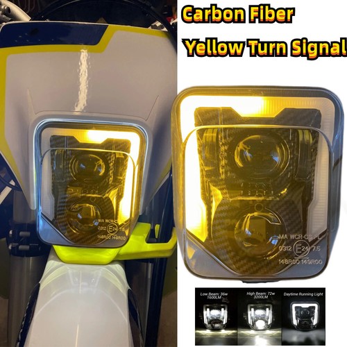 Faro LED de fibra de carbono intermitente amarillo para Husqvarna 701 FE501 300 450 350 250 - Imagen 13 de 18