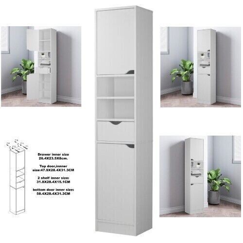 High Gloss Slimline Bathroom Tallboy Free Standing Tall Storage
