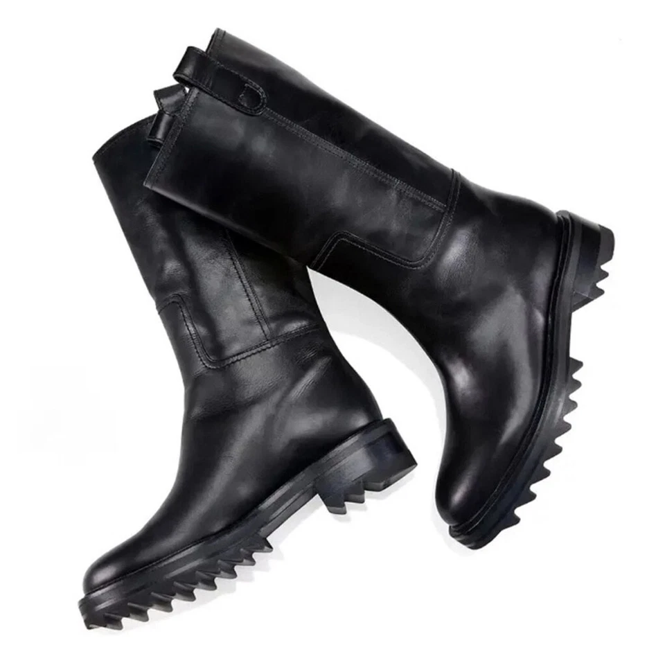Botas Tamara Mellon Easy Rider Mid Pantorrilla 35 Cuero Negras Talla 38 Y2K Grunge Moto Foto 2 de 4