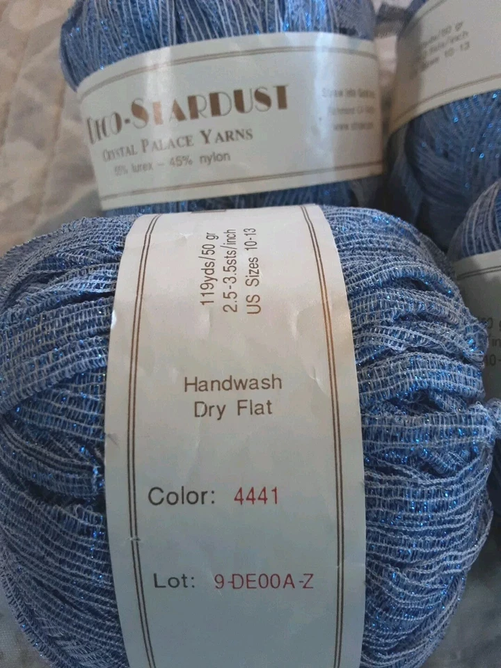 Crystal Palace Yarn Deco Stardust 4 pasteles azul/blanco a rayas cinta metálica nylon Foto 3 de 3