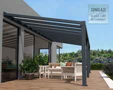 Lean to Veranda Pergola 3.4X8.1 Grey Clear Aluminium Patio Cover Stockholm