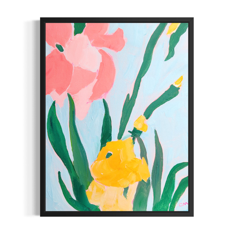 Original Abstract Tulips 11x14 Flower Painting Acrylic Teal Pink Wall Art Canvas