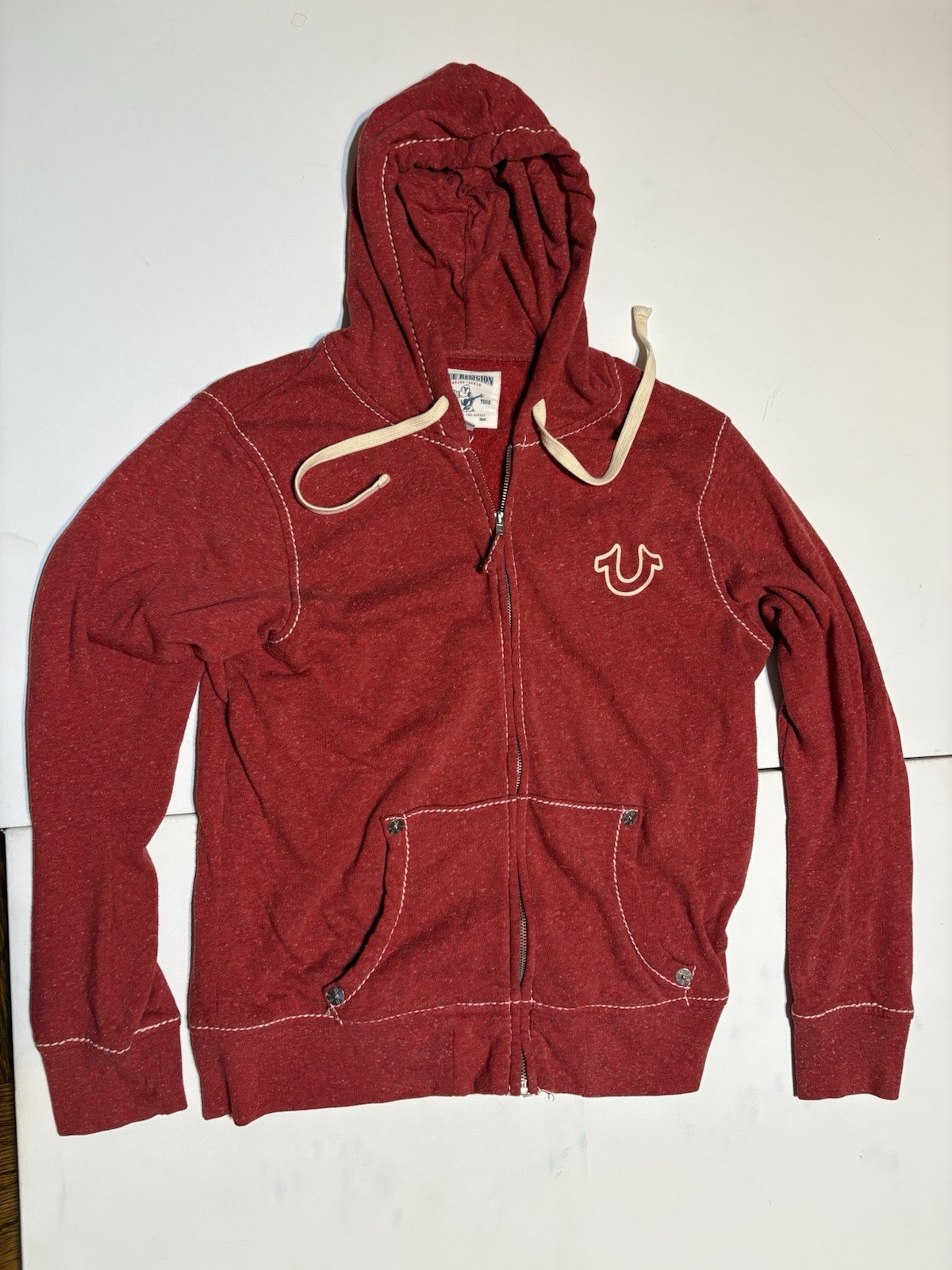 True Religion Big T Red Zip Up Hoodie Men's Size L
