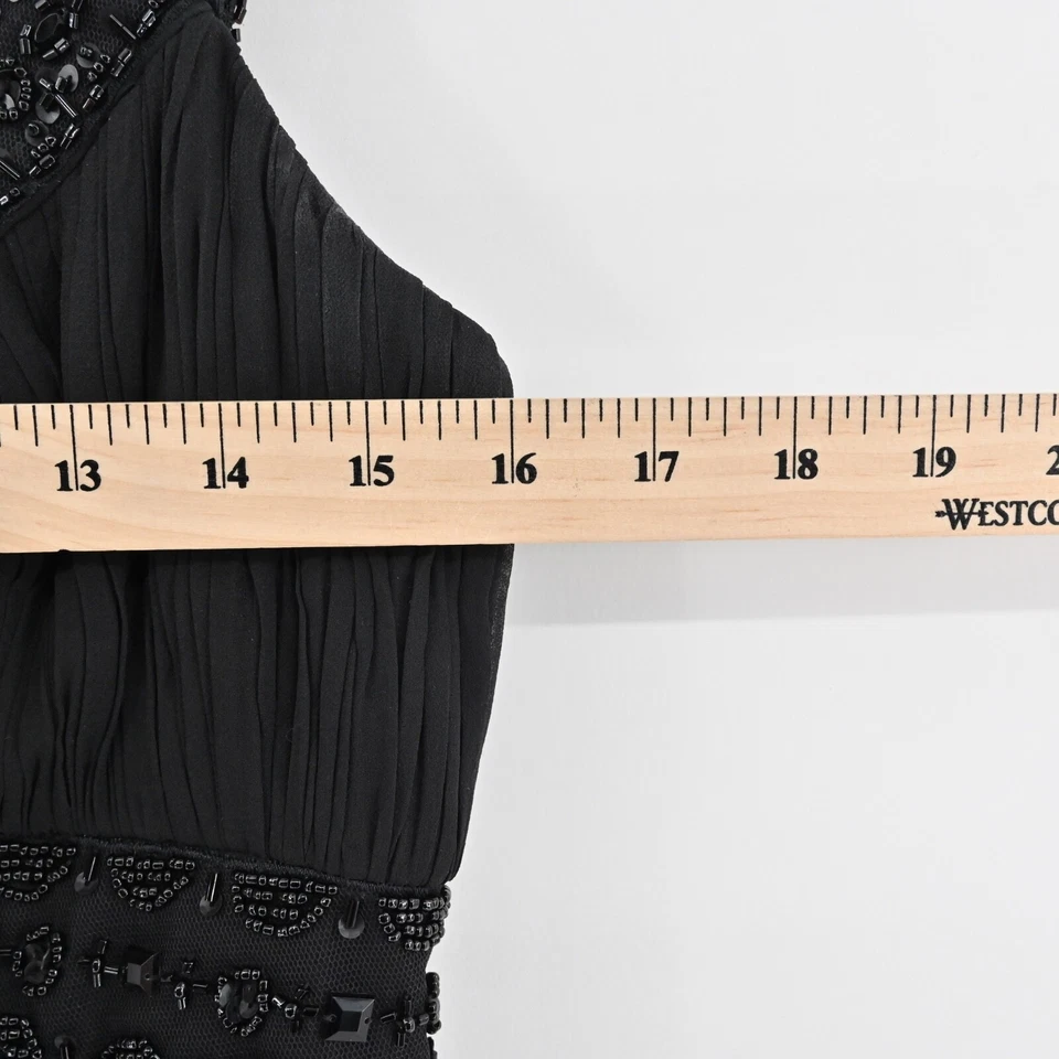 Vestido Babydoll De Colección Y2k SUE WONG Talla 2 Negro Seda Lentejuelas Cuentas Cintura Imperio Foto 4 de 4