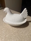 Vintage White Milk Glass Chicken Hen Nesting Candy Dish