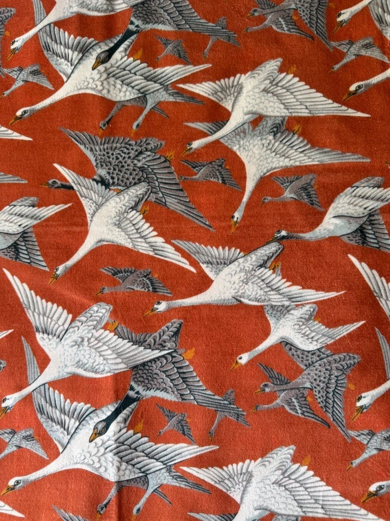 Mulberry Wild Geese Velvet Spice Fabric Remnant   24"x24"