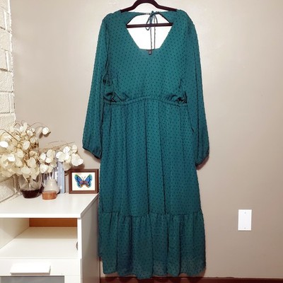 Torrid Tea Length Midi Clip Dot Dress Size 3X Green Open Back ALine Pockets 2023