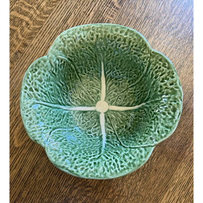 Vintage Bordallo Pinheiro/Olfaire Green Cabbage Leaf Serving Bowl - Portugal