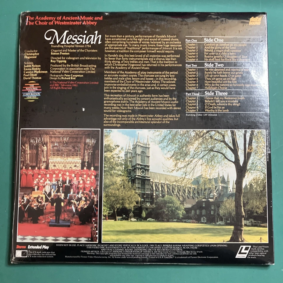 LaserDisc Messiah by Westminster Choir & Academy of Ancient Music. NEW & SEALED - Image 4 of 4