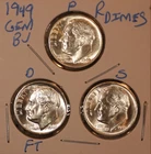 1949 P D S Roosevelt Dimes! GEM BU! D FULL BANDS!! 490166