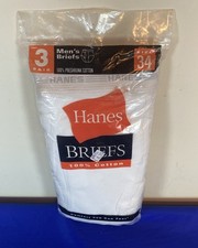 Vintage Hanes Mens Classic White Briefs Sz 34 100 Cotton Underwear 3 Pack NOS